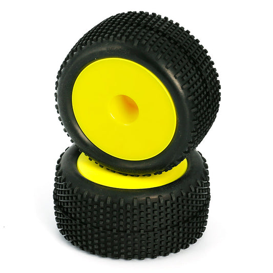 LC Racing L6248 Truggy pre-mounted heavy duty block pin tires (Yellow 2pcs)